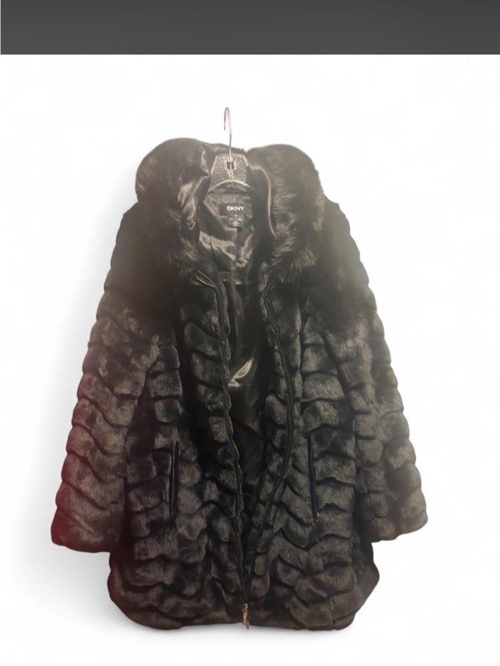 Dkny Black Faux Fur Hooded Coat